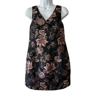 Urban Outfitters Women’s Black Rose Jacquard V-Neck Sleeveless Mini Dress- Small